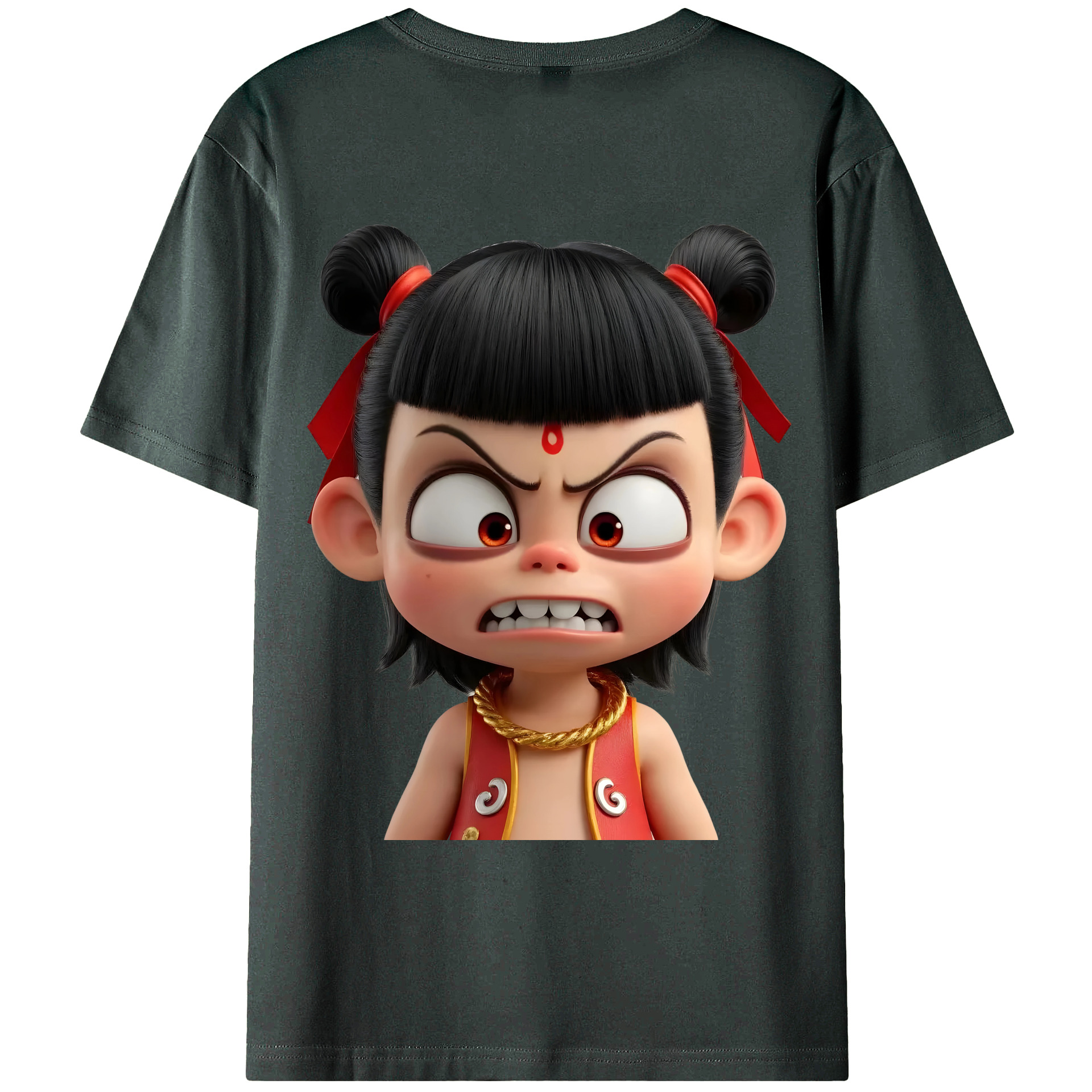 （画像用） Ne Zha 2 ナタ 魔童の大暴れ 綿100％ メンズ半袖Tシャツ（バックプリント） 通気性